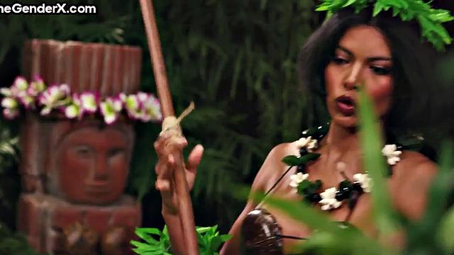 Bigbooty ebony Tgirl assfucked in outdoor