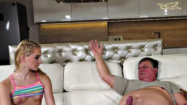 Old grandpa fucks perverted bitchy bae in wet pussy hole