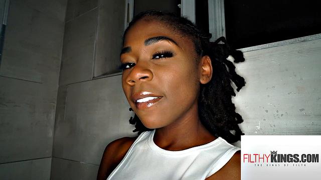 FilthyBlowjobs - GORGEOUS BUSTY Black Babe Sucks Big Cock In Shower