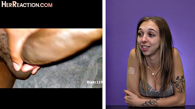 CFNM babes reacting to videos of BBC wankers climaxing