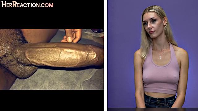 CFNM babes reacting to videos of BBC wankers climaxing