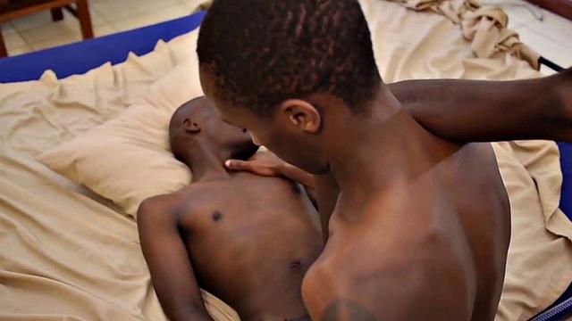 Inked Ebony shoots cum after barebacking couple