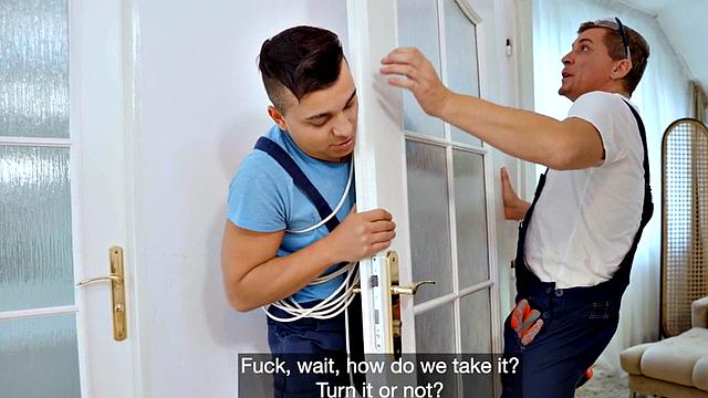 Big-titted cougar banged by handyman in 3some