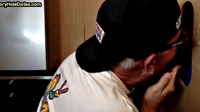 Gloryhole DILF sucks Black cock before getting fucked by white in sling