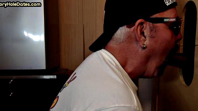 Gloryhole DILF sucks Black cock before getting fucked by white in sling