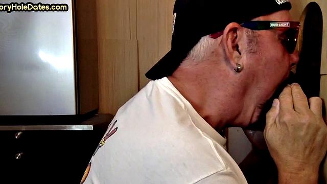 Gloryhole DILF sucks Black cock before getting fucked by white in sling