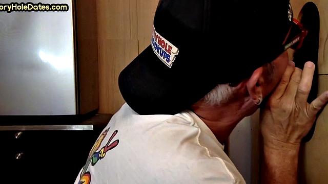 Gloryhole DILF sucks Black cock before getting fucked by white in sling