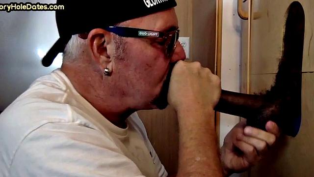 Gloryhole DILF sucks Black cock before getting fucked by white in sling