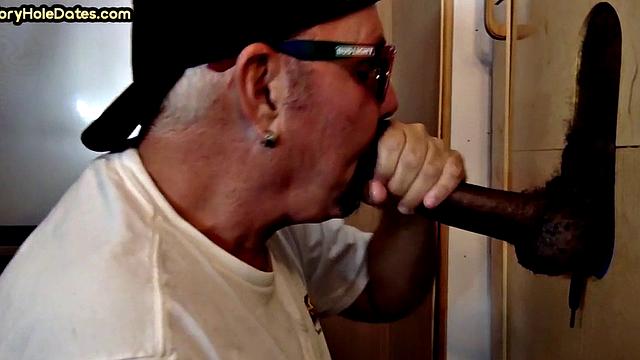 Gloryhole DILF sucks Black cock before getting fucked by white in sling