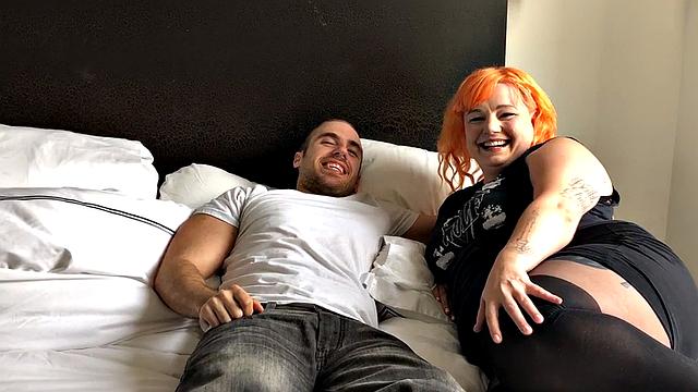 BBW orange hair lady deepthroats and titfucks cock till cum