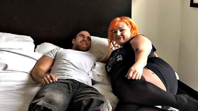 BBW orange hair lady deepthroats and titfucks cock till cum