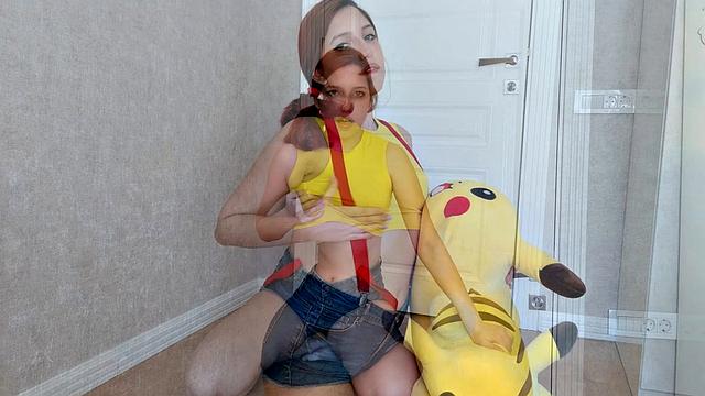 Teen showing big tits and Cosplay fingering