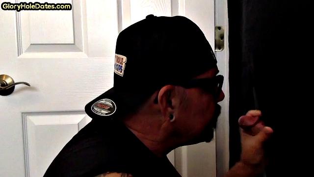 Jizzed mouth gloryhole mature gay sucks cock at home