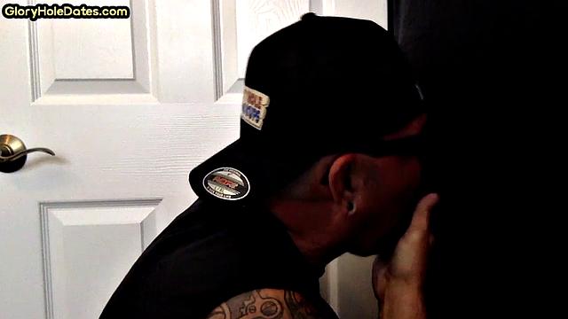 Jizzed mouth gloryhole mature gay sucks cock at home