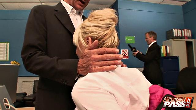 Stocking babe sucking off two