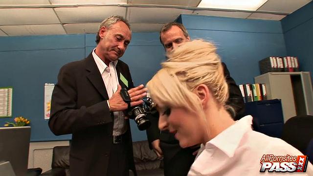 Stocking babe sucking off two