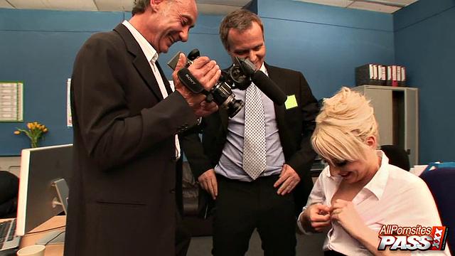 Stocking babe sucking off two