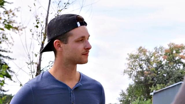 Tattooed gay stud after BJ fucks his BF in the asshole outdoors