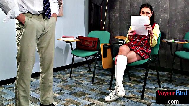 College uniform CFNM voyeur teasing in ckassroom