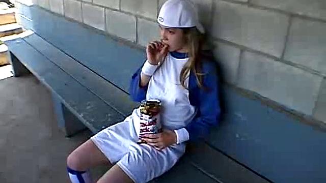 Little April Plays With Herself After A Game Of Baseball