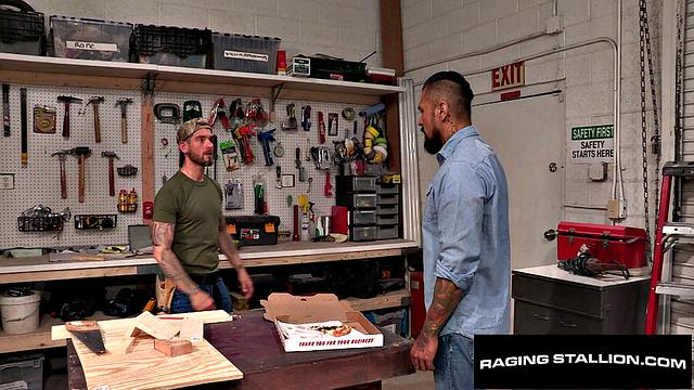 RagingStallion - Tatted Hairy Hunk Gives Facial To Handyman