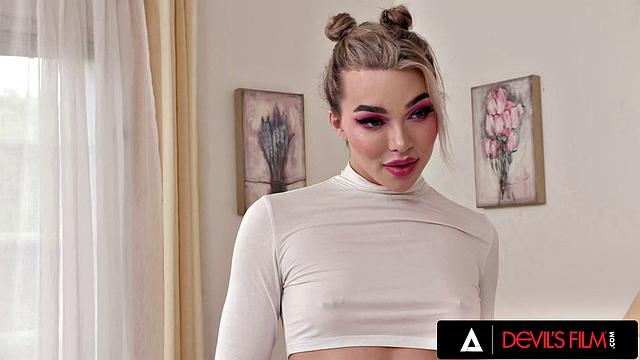 DEVILS FILM - Stunning Trans Emma Rose Gets Tight Ass Plumbed Before Getting Cum in Mouth
