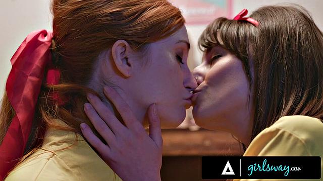 GIRLSWAY - Petite 18 yo Campers Lana Smalls & Scarlet Skies SCISSOR Without Getting Caught!