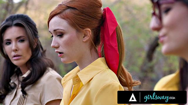GIRLSWAY - Petite 18 yo Campers Lana Smalls & Scarlet Skies SCISSOR Without Getting Caught!