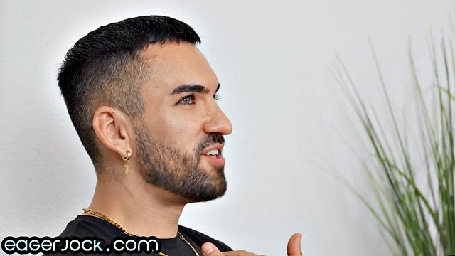 Athletic jock jerking on casting solo