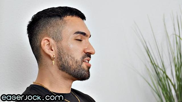 Athletic jock jerking on casting solo