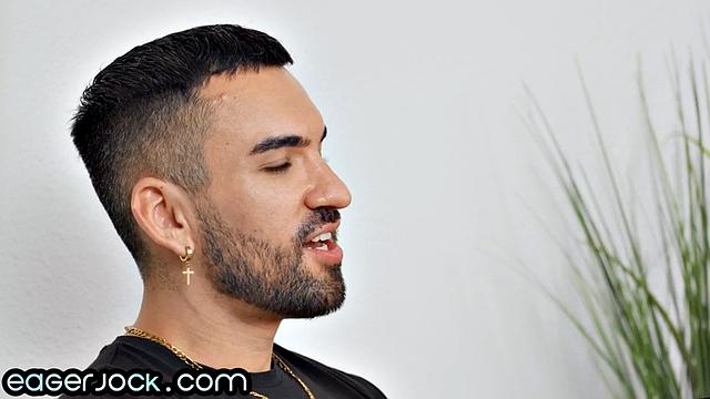 Athletic jock jerking on casting solo