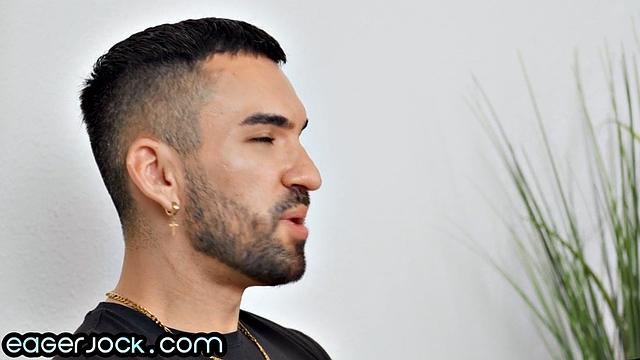 Athletic jock jerking on casting solo