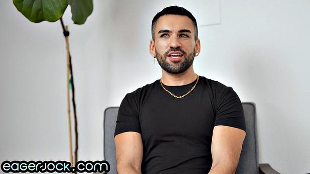 Athletic jock jerking on casting solo