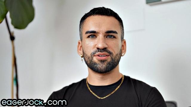 Athletic jock jerking on casting solo