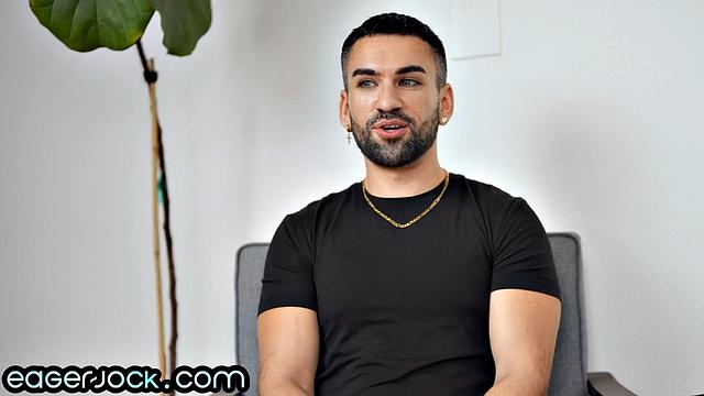 Athletic jock jerking on casting solo