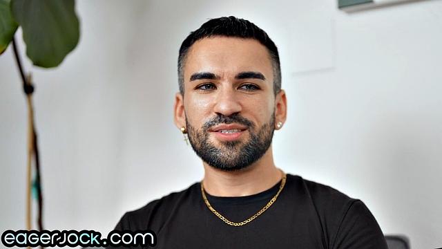 Athletic jock jerking on casting solo