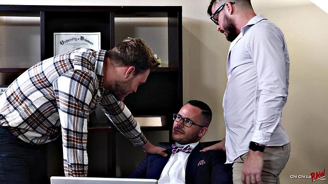 Bareback Office Threesome - Valentin Petrov, Kyle Hart & Chad Hammer