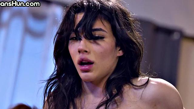 Deepthroated TS with big boobs fucks oral GF in pussy