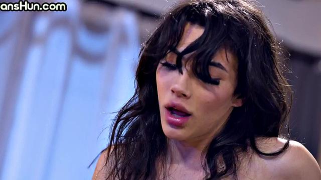 Deepthroated TS with big boobs fucks oral GF in pussy