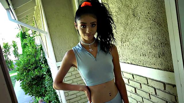 Petite 21yo Ebony with perky boobies fucked hard in throat