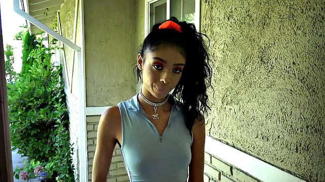 Petite 21yo Ebony with perky boobies fucked hard in throat