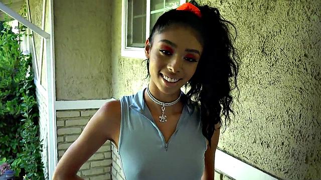 Petite 21yo Ebony with perky boobies fucked hard in throat