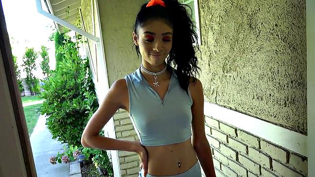 Petite 21yo Ebony with perky boobies fucked hard in throat