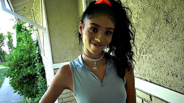 Petite 21yo Ebony with perky boobies fucked hard in throat