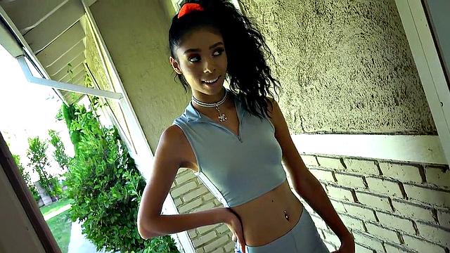 Petite 21yo Ebony with perky boobies fucked hard in throat