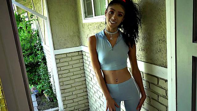 Petite 21yo Ebony with perky boobies fucked hard in throat