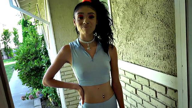 Petite 21yo Ebony with perky boobies fucked hard in throat