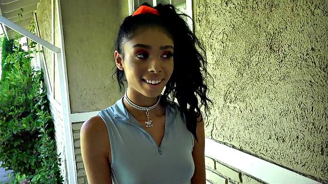 Petite 21yo Ebony with perky boobies fucked hard in throat