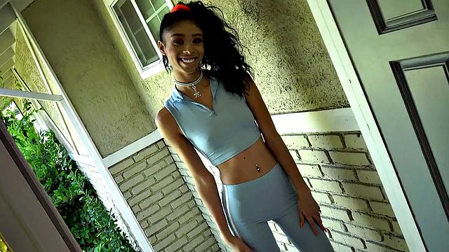 Petite 21yo Ebony with perky boobies fucked hard in throat