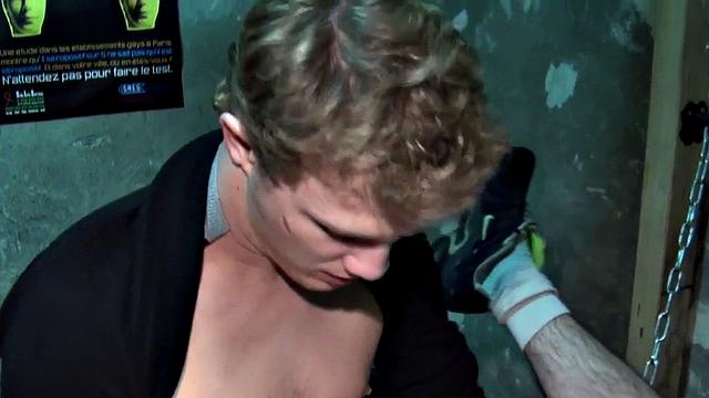 Gloryhole stud fucked in sling after giving head